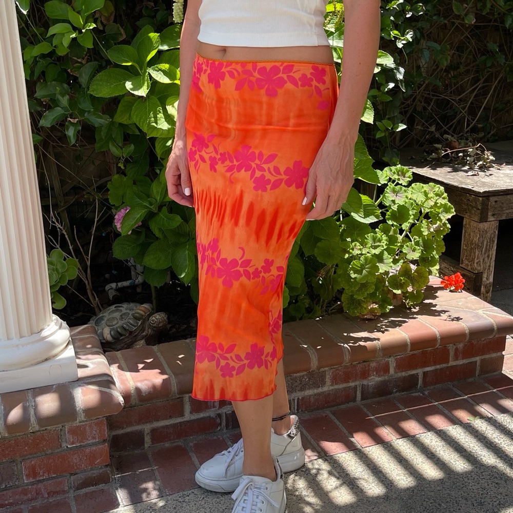 Vibrant Orange and Pink Floral Skirt